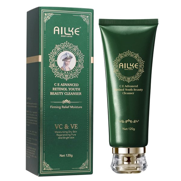 AILKE Vitamin C/E, Advanced Retinol Youth Beauty Cleanser, Deeply Clean Stains, Firming, Moisturizing, Brightening, Gentle Face Wash for Women, 4.3 oz (Pack of 1)