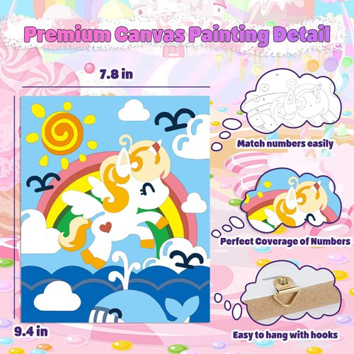 Wings Giant Unicorn Paint by Numbers Kit for Kids and Adults, 3 Pack Framed Canvas Painting Kit with Hooks, Arts and Crafts Unicorn Gift for Girls Birthday, Art Supplies Girls Ages 8-12