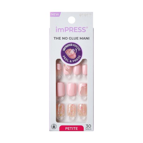 KISS imPRESS No Glue Mani Press-On Nails, Design, This Feeling', Light Pink, Petite Size, Squoval Shape, Includes 30 Nails, Prep Pad, Instructions Sheet, 1 Manicure Stick, 1 Mini File