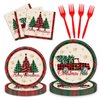 96PCS Christmas Party Supplies Paper Plates and Napkins, Red Green Plaid Christmas Tree Tableware Set Party Plates and Napkins Forks for Winter Christmas Party Decorations Serves 24 (Christmas)
