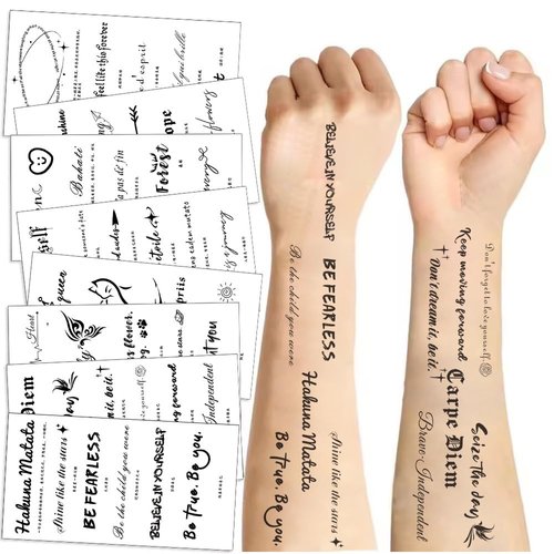 Inspirational Quotes Words Temporary Tattoos Stickers,90 Pcs Bulk Realistic English Words Tattoos for Boys and Girls Prizes Assorted Goodies Party Favor for Kids Goody Bag Stuffers 10 Sheets