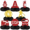 KEWUFD 8PCS Firetruck Honeycomb Centerpiece Birthday Table Decorations Funny Firetruck Birthday Party Decorations Baby Shower Birthday Party Table Decor For Kids Supplies