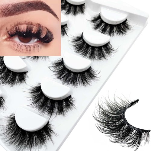 False Eyelashes Mink Lashes Fluffy Dramatic 20mm Long Faux Mink Eyelashes D Curl Wispy Fake Lashes Pack Look Like Extension