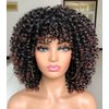 ANNIVIA Curly Afro Wig with Bangs Short Kinky Curly Wigs for Black Women Synthetic Fiber Soft Hair Short Curly Afro Wig (Black Ombre Brown)