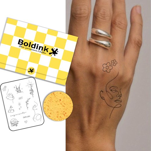 Boldink Semi-permanent tattoos, realistic fake tattoos, last 7-15 days, waterproof non-reflective temporary tattoo stickers, cruelty-free, uniquely designed exquisite packaging（Mini pattern 1）