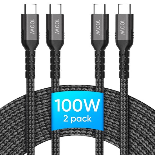 Shineten 100W USB C to USB C Cable (6FT 2Pack), 100W Type C Fast Charge Cable for iPhone 16 15 14 13 Series, iPad Pro 13 12.9 11 inch, iPad Air 5 4, MacBook Dell Hp Asus Huawei and More