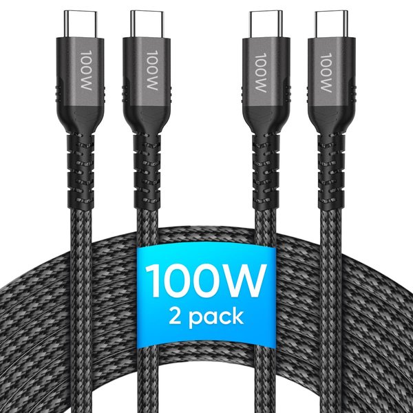 Shineten 100W USB C to USB C Cable (6FT 2Pack), 100W Type C Fast Charge Cable for iPhone 16 15 14 13 Series, iPad Pro 13 12.9 11 inch, iPad Air 5 4, MacBook Dell Hp Asus Huawei and More