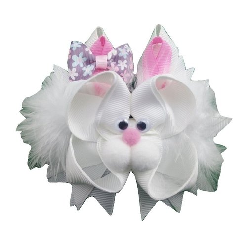 NEW "EASTER BUNNY" Fur Ribbon Sculpture Girls Hairbow 4.5 Inch Hair Bow Alligator Clip Clippie Easter Holiday Rabbit Boutique Spring Egg Hunt Party Grosgrain Ribbon