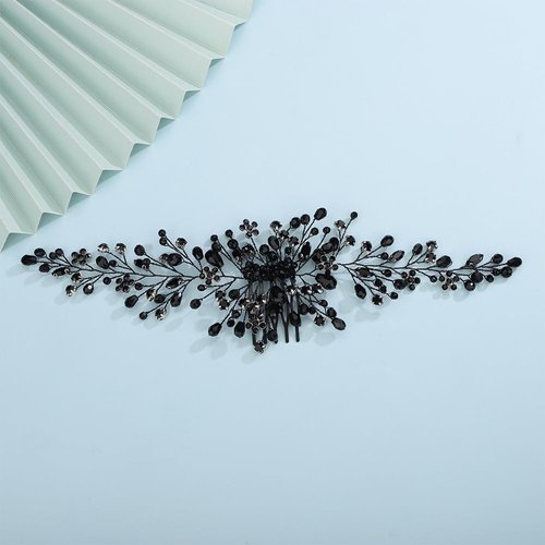 Kercisbeauty Black Beads Hair Comb for Wedding Brides Bridesmaid Crystal Black Hair Jewelry for Women Girls Halloween Costume