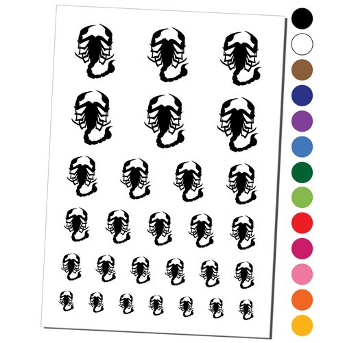 Scorpion Silhouette Temporary Tattoo Water Resistant Fake Body Art Set Collection - Dark Green (One Sheet)