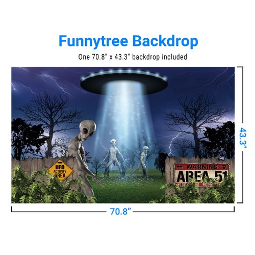 Funnytree UFO Alien Backdrop Spaceship Halloween Birthday Party Supplies Banner Flying Saucer Scary Science Background Decor Favors Gifts Photobooth Props