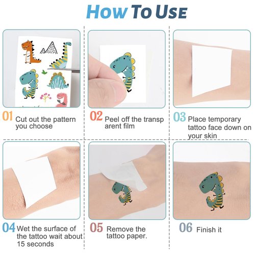 30 Sheets Temporary Tattoos Kit for Kids, Fake Cute Tattoo Stickers Waterproof, Birthday Party Favor (Vehicle & Animals & Dinosaurs)