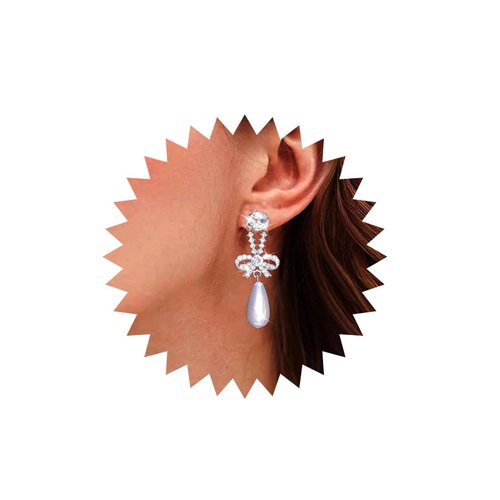 Sttiafay Vintage Teardrop Pearl Dangle Earrings Long Cz Pearl Drop Earrings Silver Crystal Bow Stud Earrings Rhinestone Pearl Bridal Earrings Jewelry for Women