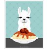 A 5J - White Llama Eating Spaghetti UNFRAMED Wall Art Print by Lee ArtHaus