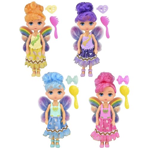 Forest & Twelfth Set of 4 Fairy Dolls with Hair Accessories, Cute 5” Fairy Mini Baby Dolls for 3+ Year Old Girls, Fairy Toys for Little Girls, Princess Dolls with Wings