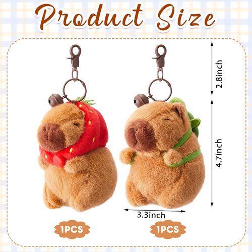 Simgoing 2 Pcs Capybara Plush Keychain Valentine’s Day Gift Capybara Stuffed Animals Toy Capybara Pendant for Party Valentine's Gifts Exchange Valentines Party Favor(Turtle Bag, Strawberry Hood)