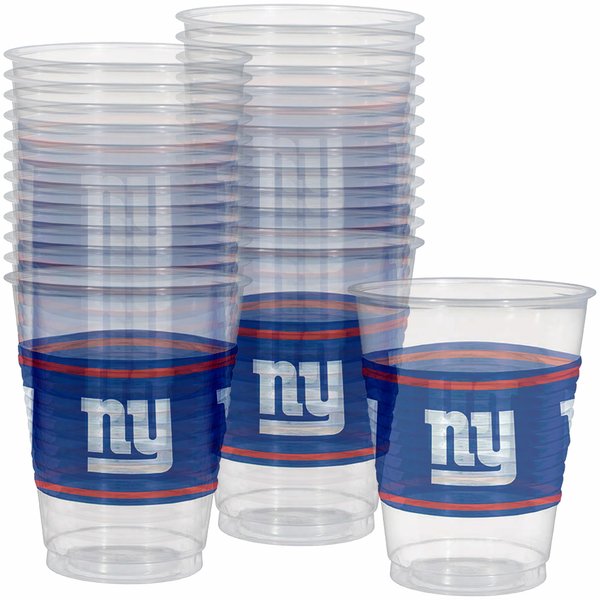 Amscan NFL New York Giants Disposable Plastic Cups - 16oz, 25 Pieces - Perfect for Game Day Parties & Tailgates
