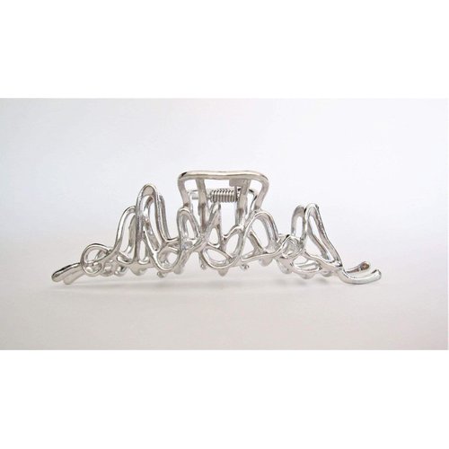 Generic Medium silver metal swirly wavy hair claw clip for medium fine hair