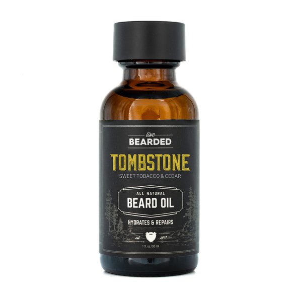 Live Bearded: Beard Oil - Premium All-Natural Beard Oil for Men with Jojoba Oil Beard Care - 1 fl oz - Made in the USA - Beard Oil for Dry Flaky Skin - Tombstone Scented: Sweet Tobacco, Cedar