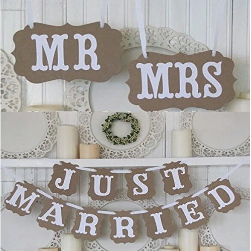 MR & MRS JUST MARRIED Rustic Wedding Decoration Flag Garland Party Decorations