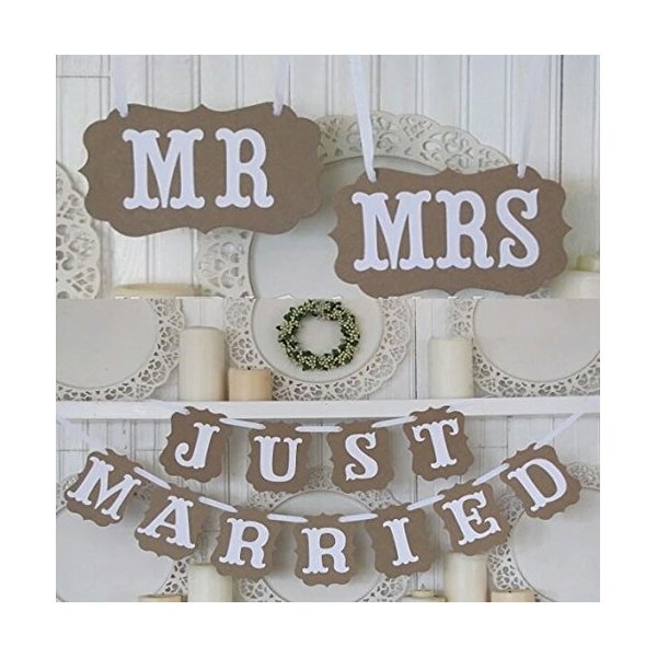 MR & MRS JUST MARRIED Rustic Wedding Decoration Flag Garland Party Decorations
