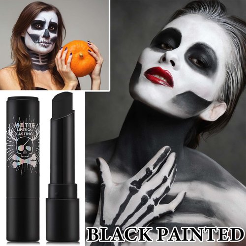 Fusang Black Face Body Paint Stick,High Pigmented Eye Black Stick Long Lasting Black Matte Lipstick Waterproof Body Paint Stick for Halloween Costume Parties Zombie Cosplay Clown Makeup