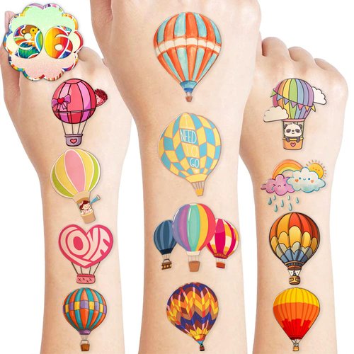 Hot Air Balloon Temporary Tattoos Birthday Party Supplies Decorations 96 PCS Tattoos Stickers Super Cute Party Favors Kids Boys Girls Gifts Ideas Classroom School Prizes Themed Baby Showers