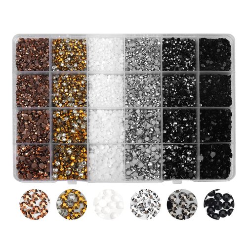 Flatback Rhinestones 21000pcs Resin Rhinestones Non-hotfix Crystals Gemstones 6 Colors for Crafts Handmade Nails Makeup Face DIY Decoration 3/4/5mm (Gold Rhinestones)