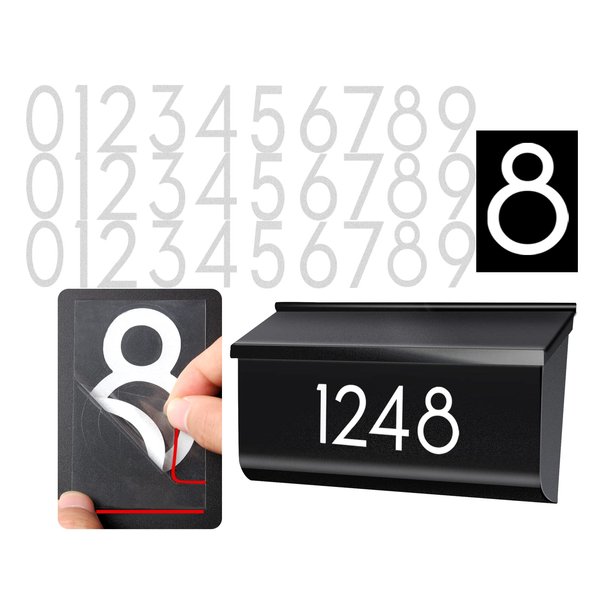 2 inch 30 Pcs Reflective Mailbox Numbers Stickers for Outside, Easy Installation with Prolonged Backing for and Pre-cut, Self Adhesive White Vinyl Address for House Address Sign Window Trash Bins