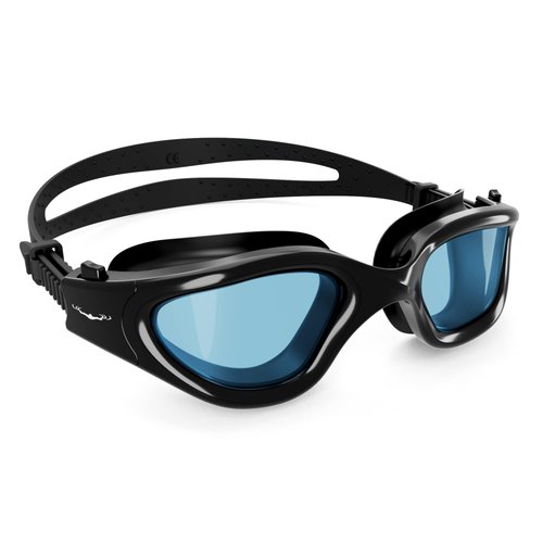 AqtivAqua Swim Goggles Swimming Goggles for Adult Men Women Kids 6-14 Youth Girls Boys Childrens DX-S (All Black frame, Silver case, Shade lens)