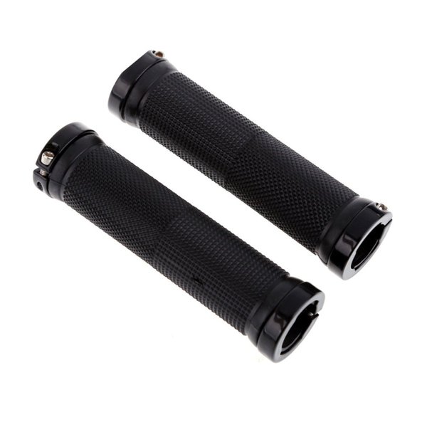 Kework Bike Grips, Double Locking Bike Bicycle Mountain Bike Handlebar Grips, Include 2 Handlebar Caps, Aluminum Alloy Lock Ring (Black)