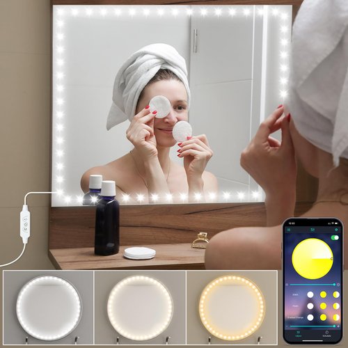 MATICOD Vanity Lights for Mirror, 3 Color Mirror Lights Makeup Light with Button/App Control, Led Lights, Vanity Light, Stick On Install (Mirror Not Included) 13ft