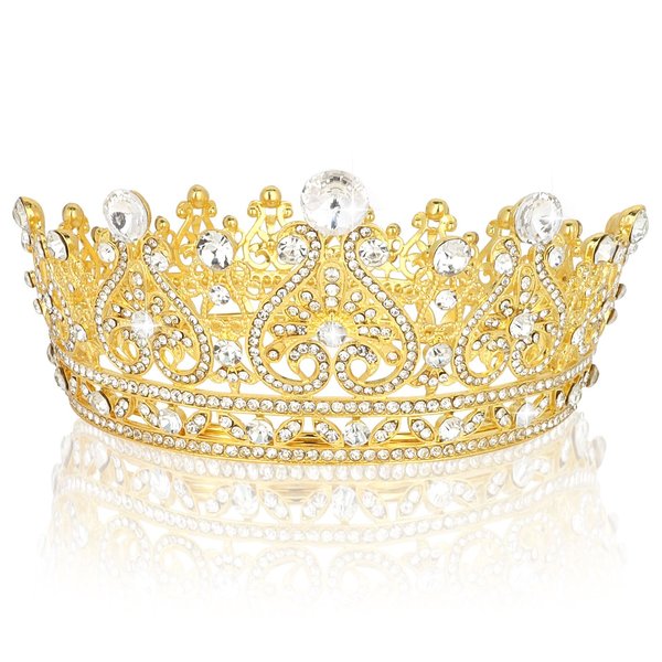GAFATORY Crowns for Women Birthday Crown Cake Topper Gold Queen Crown Tiara for Little Girls Crystal Rhinestones Princess Crown for Prom Costume Party Halloween Valentines Bridal Christmas