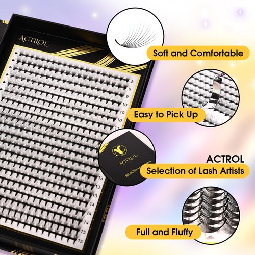 800 Premade Fans Eyelash Extensions 14D 8-15mm Mixed Length Premade Lash Fans C Curl Middle Stem Premade Fans Handmade Volume Premade Lash Extensions Fans Box