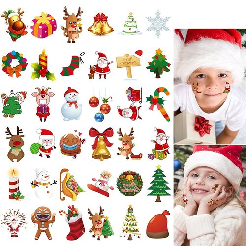 144 PCS Assorted Christmas Temporary Tattoos, Waterproof Body Face Stickers Birthday Stocking Stu...