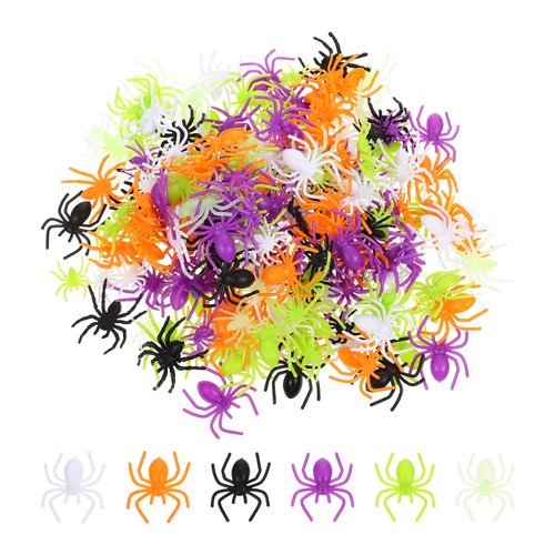 PRETYZOOM 200 Pc Plastic Spiders Halloween Small Fake Spiders Prank Toy Realistic Tiny Spiders Terror Prank Props for Halloween Decorations (6 Colors, 3 Styles, 2 Sizes)