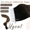 Ugeat 22inch Tape in Hair Extensions Human Hair Brown Tape Real Human Hair Extensions Natural Black to Dark Brown Mix Caramel Brown Balayage Double Sided Tape in Remy Hair Extensions 20Pcs 50G
