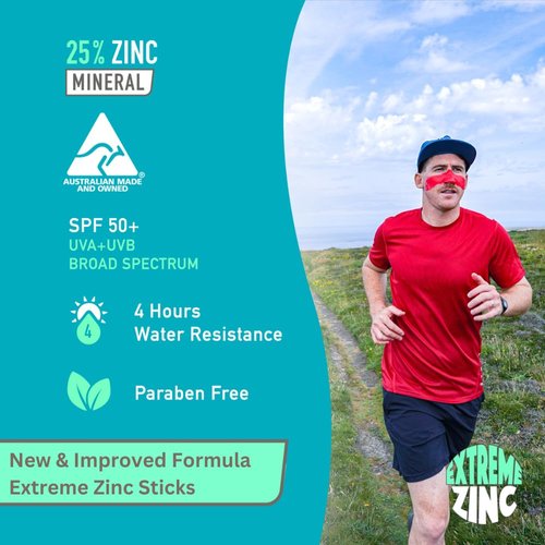 Sun Zapper (Red Flash) Extreme Zinc Stick - Red Color Mineral Sunscreen Stick SPF50+ UVA/UVB+ Unbeatable Sun Protection Sunblock, Made in Australia