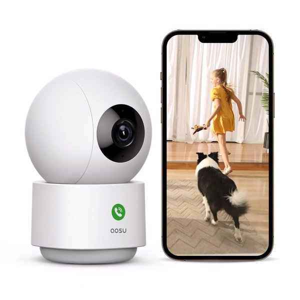 AOSU 2K Security Camera Indoor, Baby Monitor Pet Camera 360-Degree for Home Security,Camera with 5/2.4 GHz Wi-Fi Router, One-Touch Call, Smart Motion Tracking, IR Night Vision, Compatible with Alexa