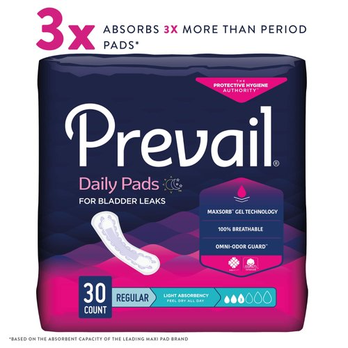 Prevail Proven - Prevail Incontinence Bladder Control Pads - Bladder Leak Pads - Light Absorbency, Regular, 30 Count Bag