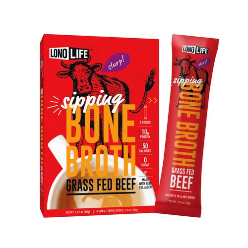 LonoLife Beef Bone Broth Sticks: 10g Protein, Keto-Friendly, 24 Portable Servings