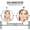 Ovente 7" Wall Mount Makeup Mirror, 1X & 10X Magnifier, Adjustable Spinning Double Sided Round Reflection, Extend, Retractable & Folding Arm, Bathroom & Vanity Décor, Polished Chrome MNLFW70CH1X10X
