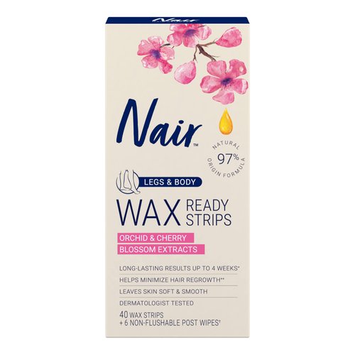 Nair Hair Remover Wax Ready Strips, Legs and Body Hair Removal Wax Strips, 40 Count, 3 Pack