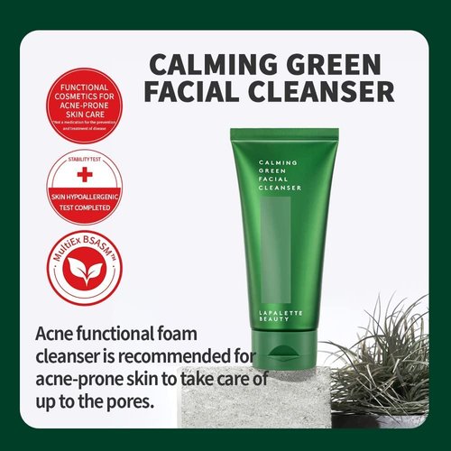 lapalette beauty Calming Green Facial Cleanser. BHA, Mild Cleansing Foam, 120ml / 4.05 fl. oz. / Hydration, Soothing, Cruelty-Free, Paraben-Free, Korean Skin Care