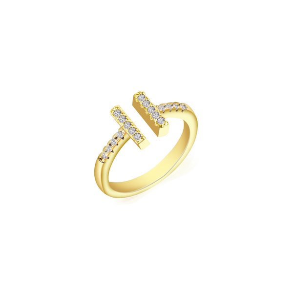 JONAYUOV Adjustable 18k Gold Plated T Bar Ring Cubic Zirconia Simulated Diamond Ring for Women (Gold I)