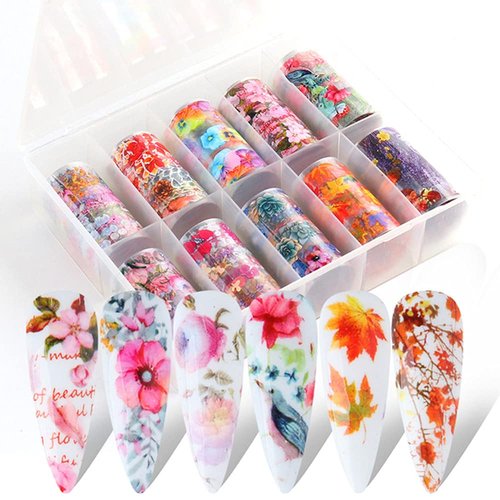 Maple Leaves Nail Foil Transfer Stickers Fall Leaf Nail Art decals Thanksgiving Day Charms Flowers Lavender Autumn Nail Design Nail Supplies Tattoos Slider Starry Sky Paper Manicure Decorations