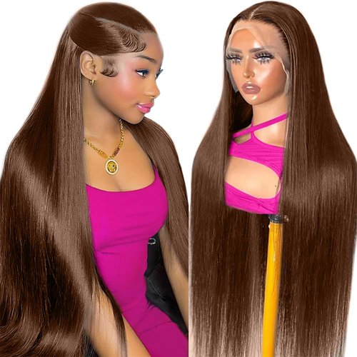 LAPONDAI 30 Inch Straight wigs Human Hair Chocolate Brown Lace Front Wig Human Hair 200 Density Straight Lace Front Wigs Human Hair Frontal wigs human hair 13X6 Brown Wig Human Hair