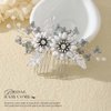 Unicra Flower Wedding Hair Comb Leaf Pearl Bridal Headpiece Sparkly Blue Rhinestone Hair Accessorie for Women and Girls (Silver)