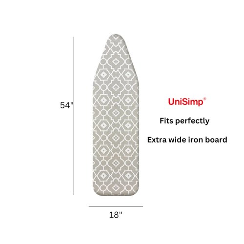UniSimp Ironing Board Cover and pad 18x54, Iron Board Cover with Padding Natural Cotton Chemical Free Extra Thick Heatproof Scorch and Stain Resitant Elastic Edge Free Mash Cloth and Metal Fasteners