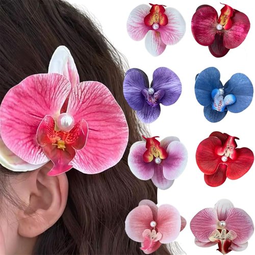 Orchid Hair Clips, 8 Colors Bohemian Butterfly Flower Hairpin, Artificial Phalaenopsis Hair Barrette for Seaside Holiday, Bridal Hair Accessories Bobby Pins Headwear for Woman Girl Lady Kids